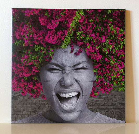 Femme tête fleurs F